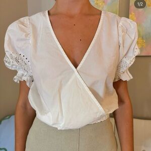 Astr White Puff Sleeve Wrap Blouse